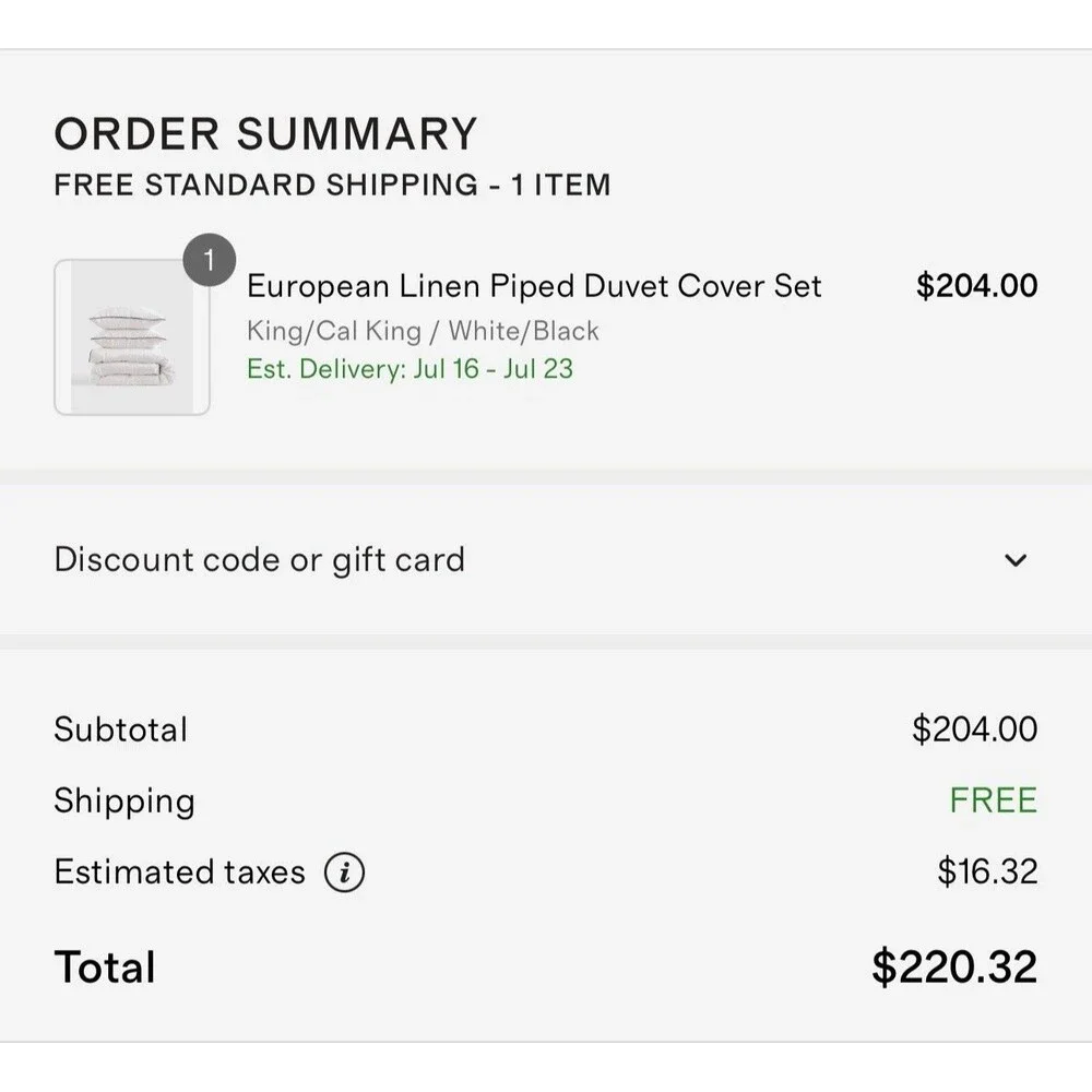 Quince European Linen Piped Duvet Cover Set King Cal King White Black New $204